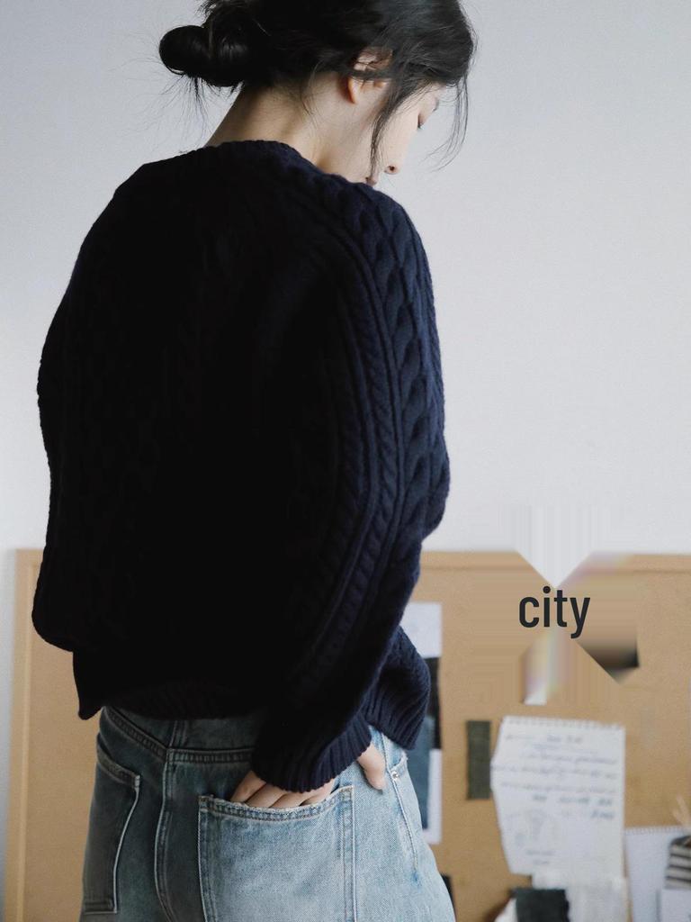 Women's French Wool Cable Knit Sweater - Loose, Thickened, Cashmere, Slimming Autumn/Winter Outerwear