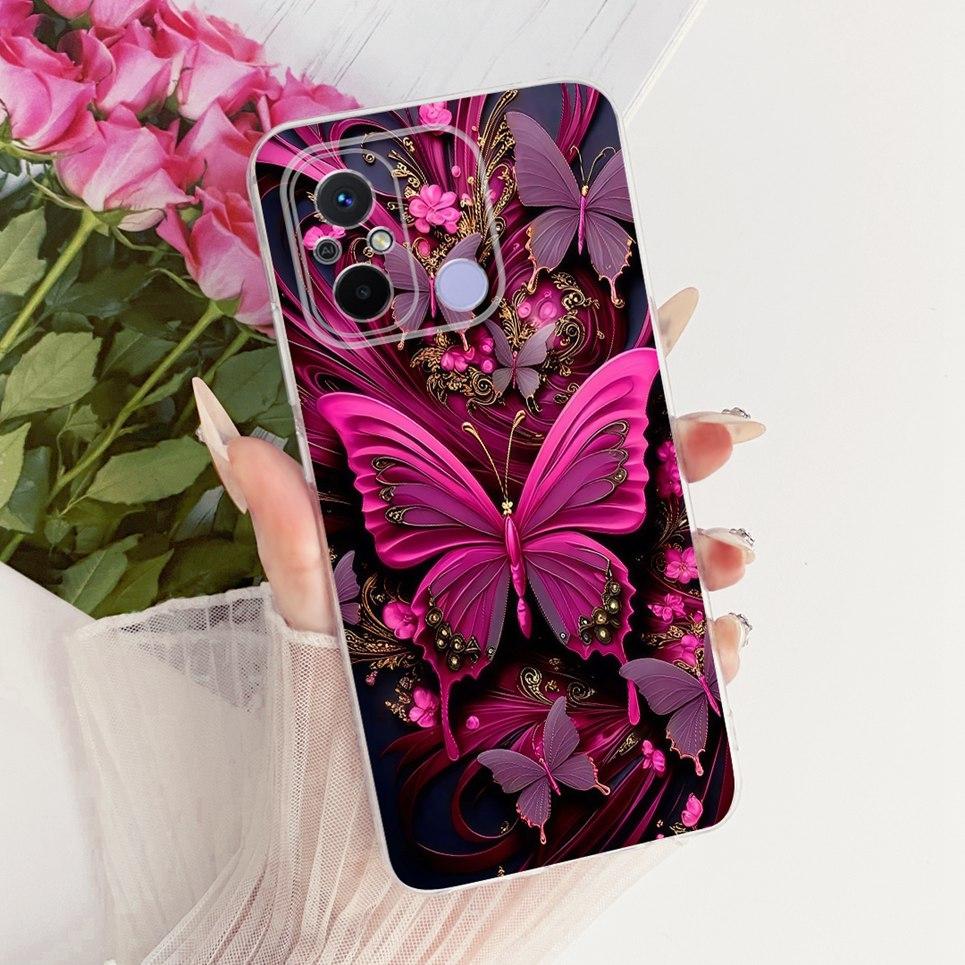 Miękkie Przezroczyste Silikonowe Etui Na Telefon Xiaomi Redmi 12c 12 11A 4G Pokrowiec Poco C55 Wzór z Kreskówkowym Kotem Smokiem Kwiatem Motylem