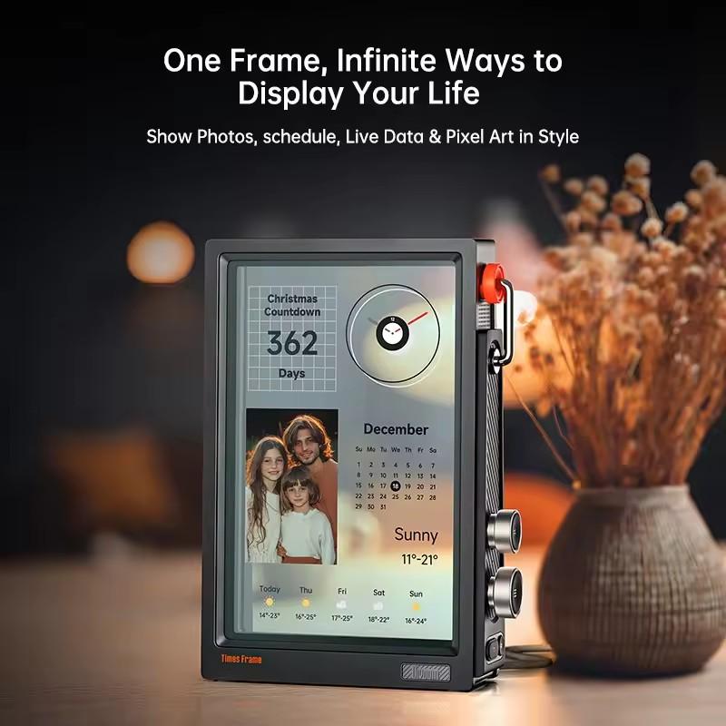 Divoom Times Frame Smart Ekran HD | 10,1" Zegar Cyfrowy DIY | Krypto Akcje Pogoda Kalendarz | Prezent Technologiczny Konfiguracja Biurka