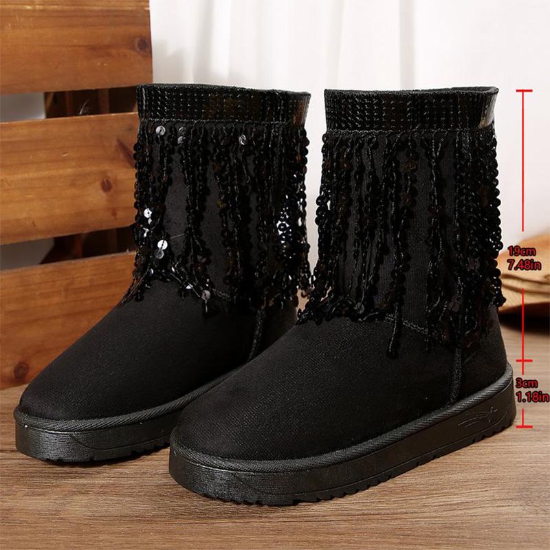 Fashion Elegant Shiny Detor Snow Boots for Women Short Plush Thicken Warm Snow Boots Woman Winter Faux Suede Platform Cotton Shoes Lady