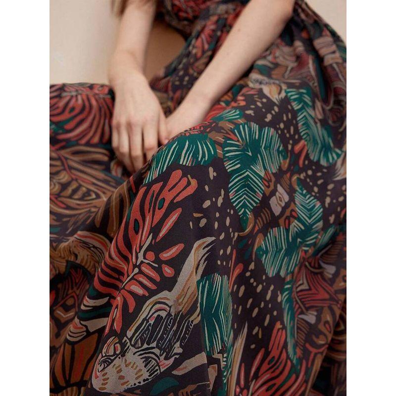 Foreign Trade Order Lu's Exquisite Chiffon Swing Skirt Waist-Slimming Slimming Dress Sling V-neck Formal Dress Print Long Dress