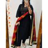 Black Heavy Cotton Ethnic Salwar Kameez Women Designer Kurta Pant Dupatta Set