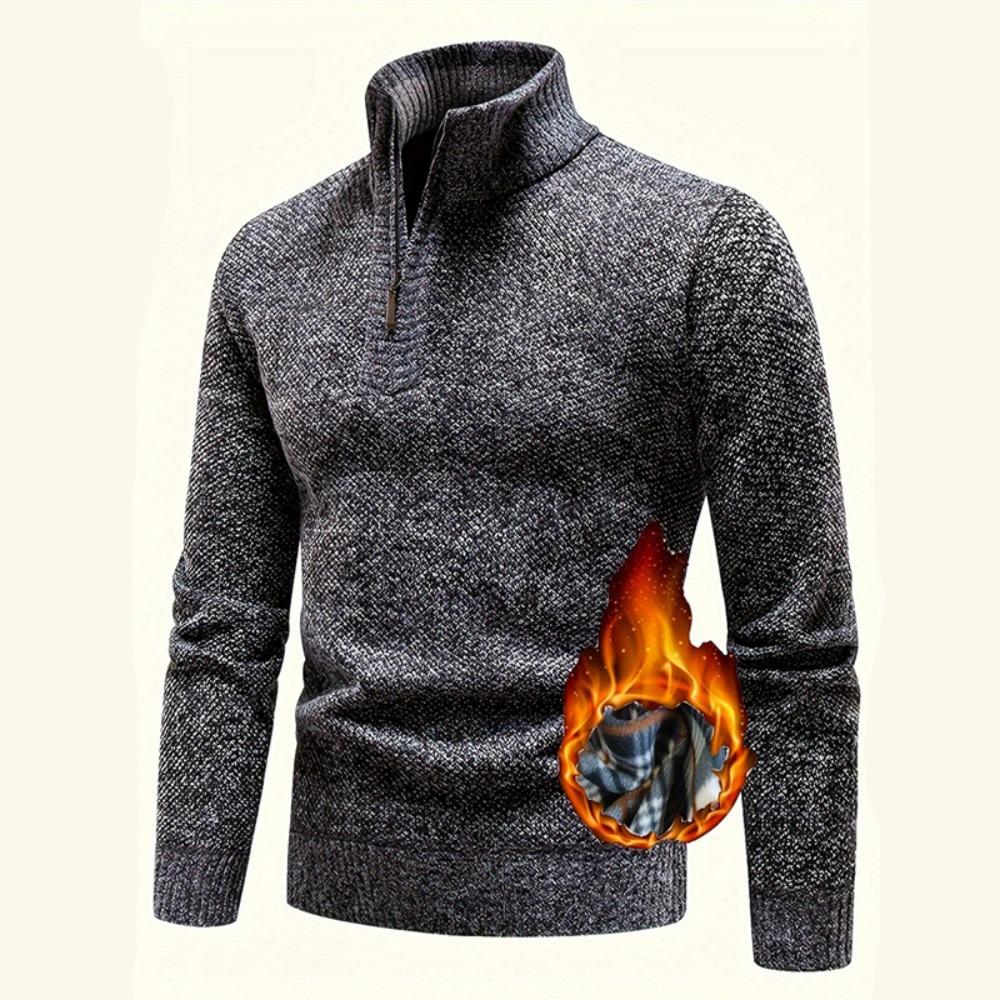 Autumn Winter Men Knitted Pullover Half Zip Stand Collar Long Sleeve Ribbed Cuff Slim Fit Warm Daily Office Business Casual Men Sweater Jumper