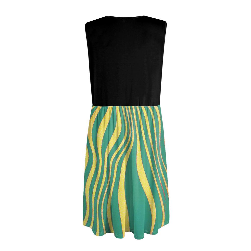Women's Sleeveless Casual Vacation Loose Swing Geometric Button Midi Dress With Pockets