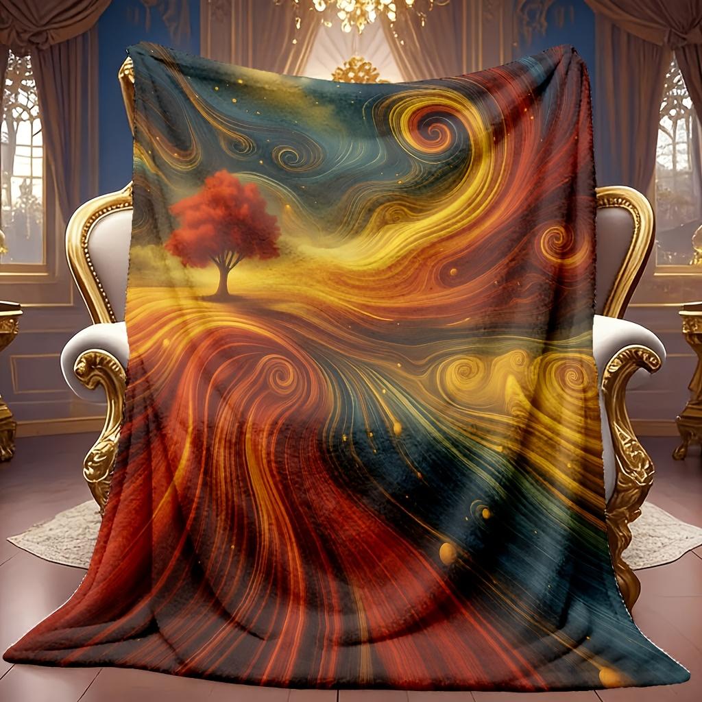 Soft High-Definition Digital Print Starry Tree Theme Blanket Cooling Blanket Soft Breathable 100% Polyester All-Season Family and Friends Gift Perfect