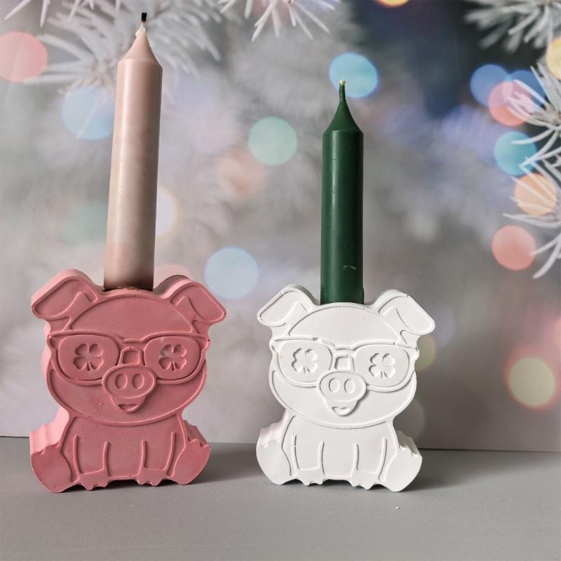 Pig Shaped Candle Making Mould Flexible Silicone Materials Easy Cleaning Multipurpose Crafting Supplies