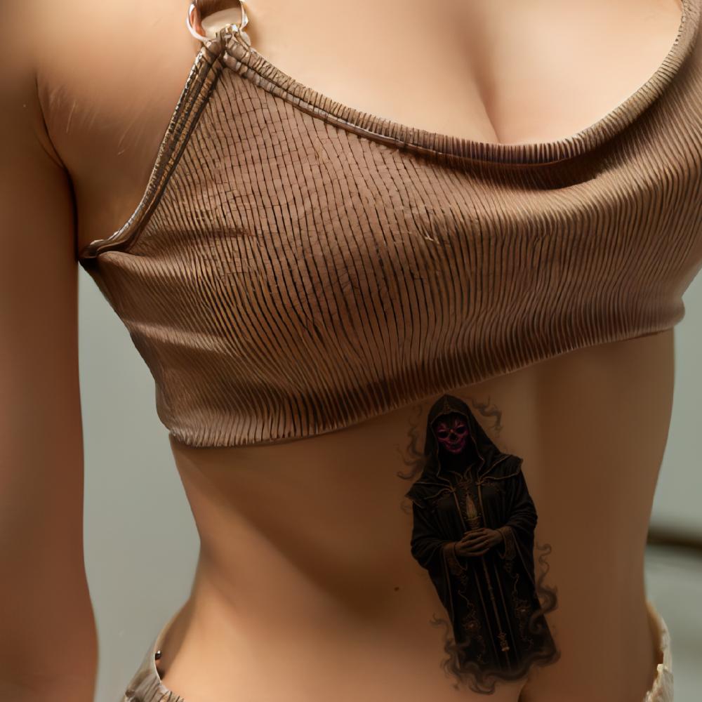 3pcs Temporary Tattoo Waterproof Long-lasting Body Stickers Hooded Figure Mystic Blue Sword Skeleton Warrior For Adults Men