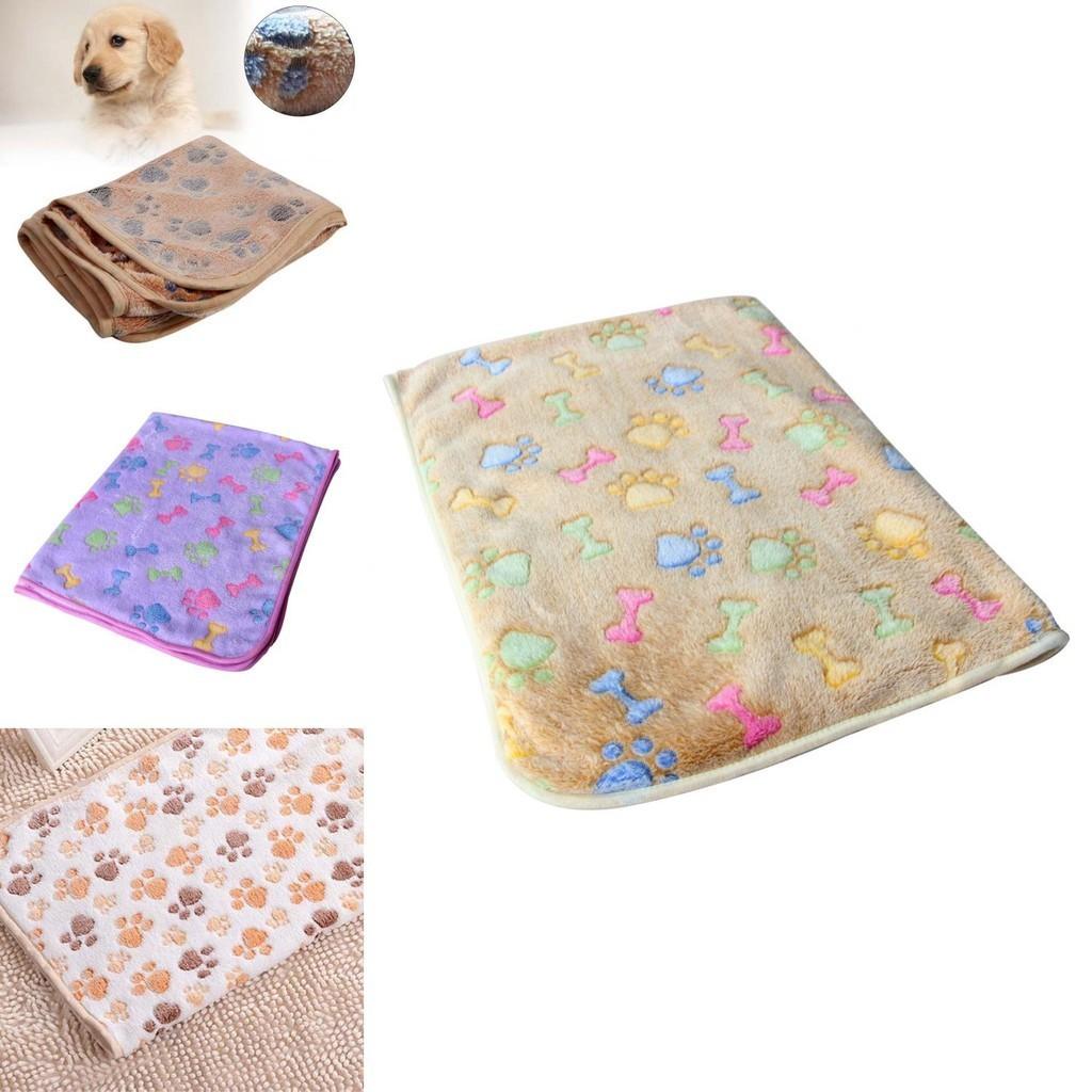 Plush Cute Pet Warm Paw Print Dog Puppy Fleece Blanket For Cozy Sleeping
