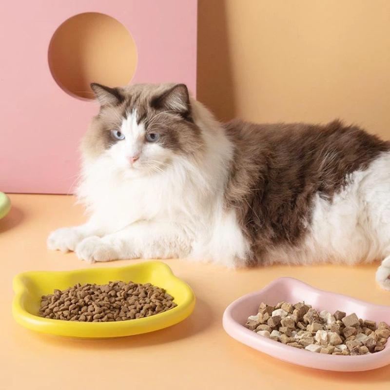 Cute Pastel Cat Shaped Pet Bowl 1PCS Non Slip Food Safe Material Feeding Dish for Household Cats Kittens