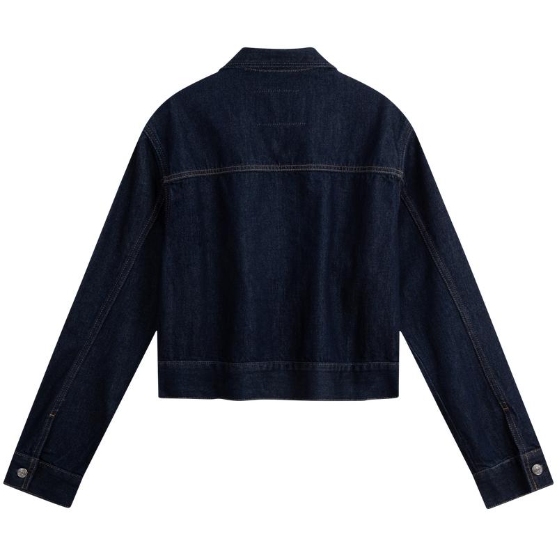 Calvin Klein Minimalist Zipper Collar Comfortable Soft Short Denim Jacket Women Jackets Dark-Blue J224382