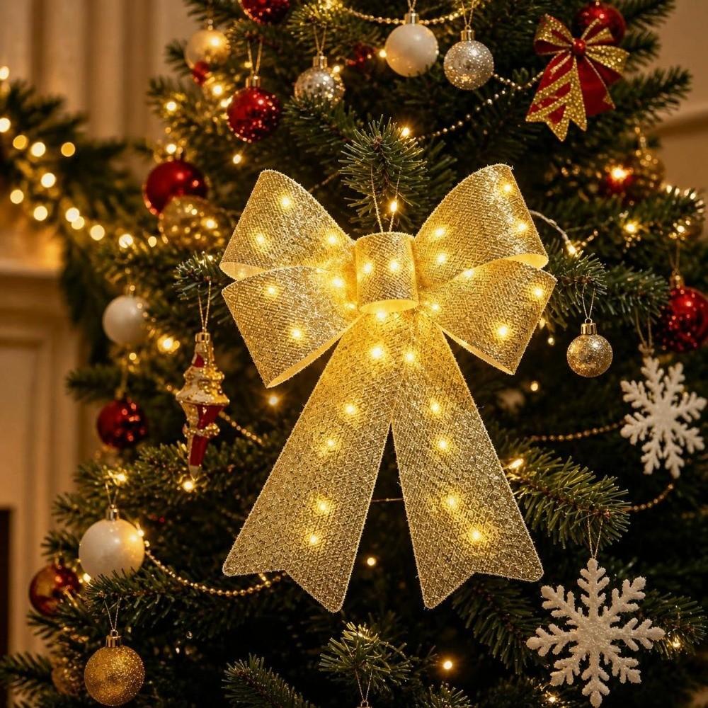 Glowing LED Christmas Bowknot Pendant Elegant Christmas Hang Ornament Winter Holiday