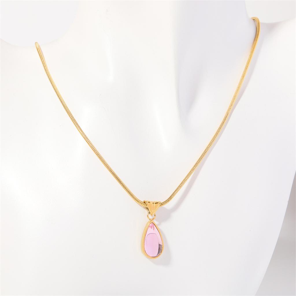 Twelve Birthday Stone Simple and Elegant Water Drop Necklace with Blue Green Ocean Pendant, Collar Chain, Titanium Steel