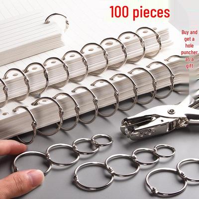 100 Loose Leaf Binder Rings and Hole Puncher Binding Tool Set