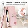 Leather Wallet Flip Case for Google Pixel 11 10 9 Pro XL 9A 8 8A 7 7A 6 6A, Phone Cover Zipper Pocket, Wrist Strap, Heart Emblem