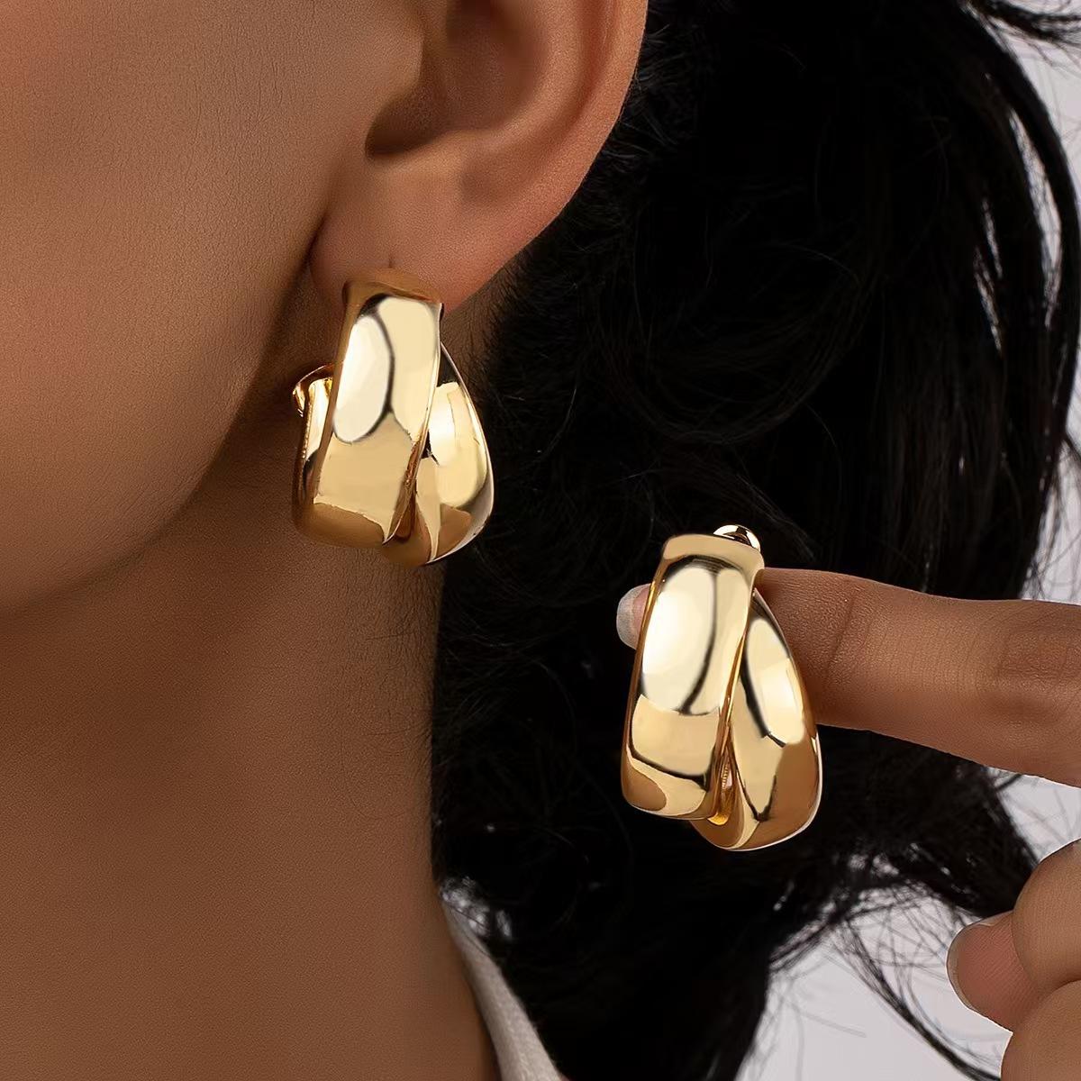 Vintage Gouden Dubbellaags Holle Bloem Oorbellen voor Vrouwen Mode Geometrische Hangende Druppel Oorbellen Dagelijkse Sieraden brown