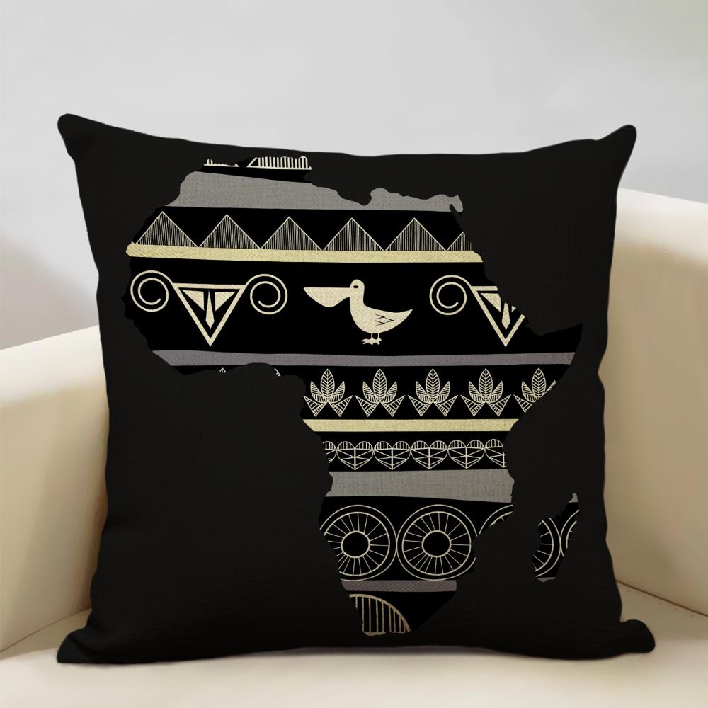 Map of Africa Geometrics Sofa Decorative Pillow Case African Pattern Cushion Cover LinenThrow Pillowcase