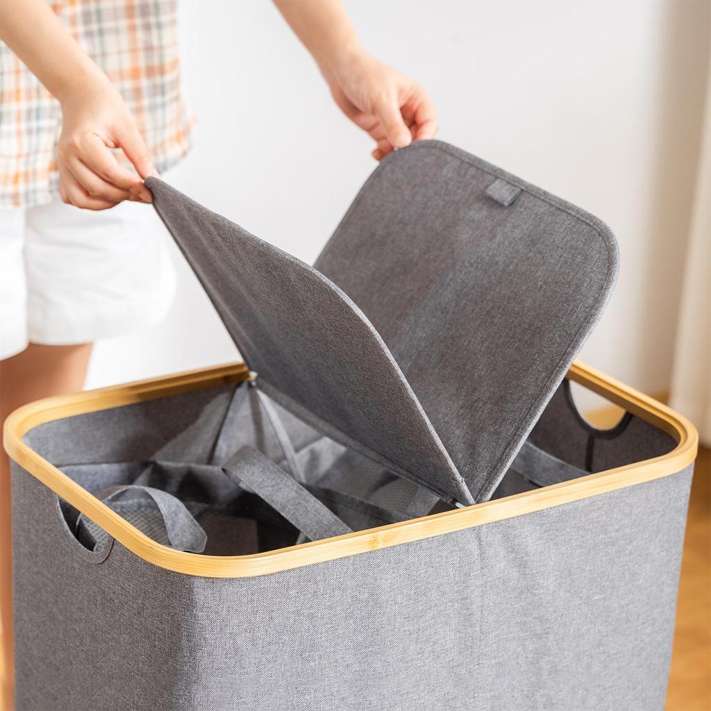 Faltbarer Bambus-Wäschekorb mit Deckel - Staubdicht & Großes Fassungsvermögen