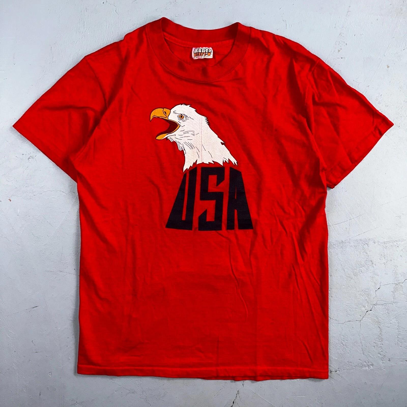 Eagles USA Hanes 1970s VTG T Shirt 70s Red Graphic Single Stitch Band Rock Large L