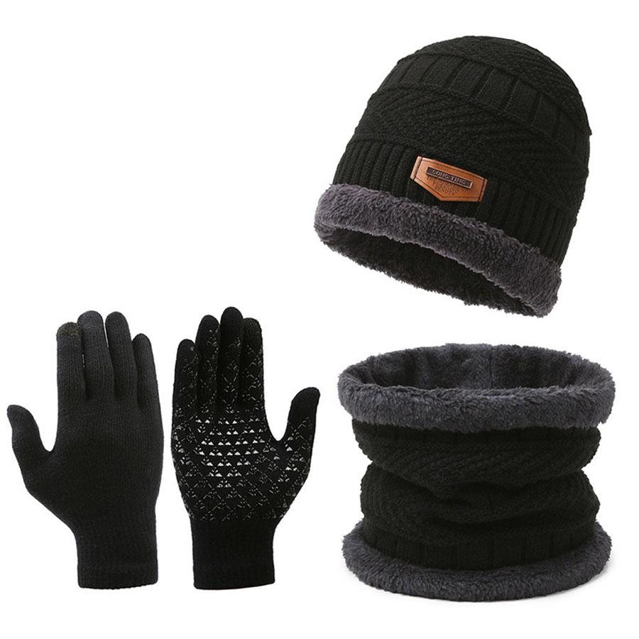 2 Stück + 1 Paar Winter Warm Samt Mütze Schal Handschuhe Set Wintermützen Strickmütze Herren Und Damen Samtmütze Korallenfleece Schal Outdoor Rid