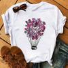 Maycaur Cute Floral Print Women T Shirt Summer Casual Short Sleeve Tshirt Ladies White Flower Tshirt
