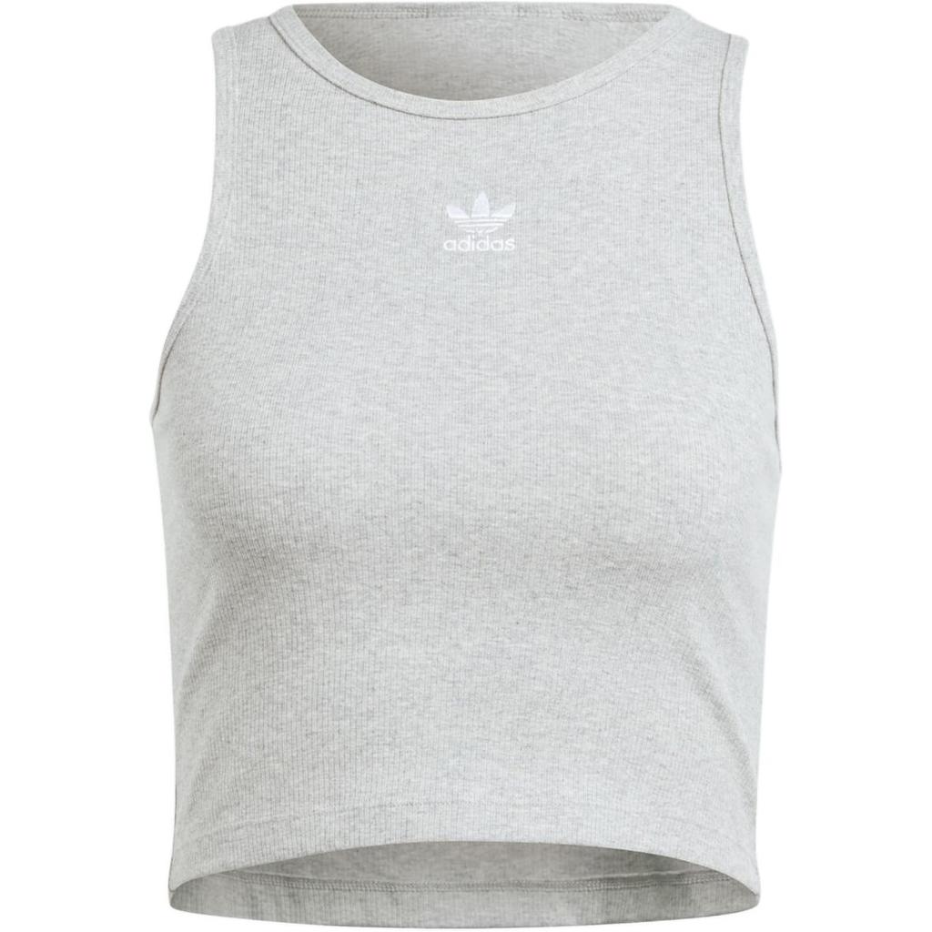 Adidas Originals Essentials Ribbed Tank Top With Trefoil Logo Women Tops Gray IJ8261