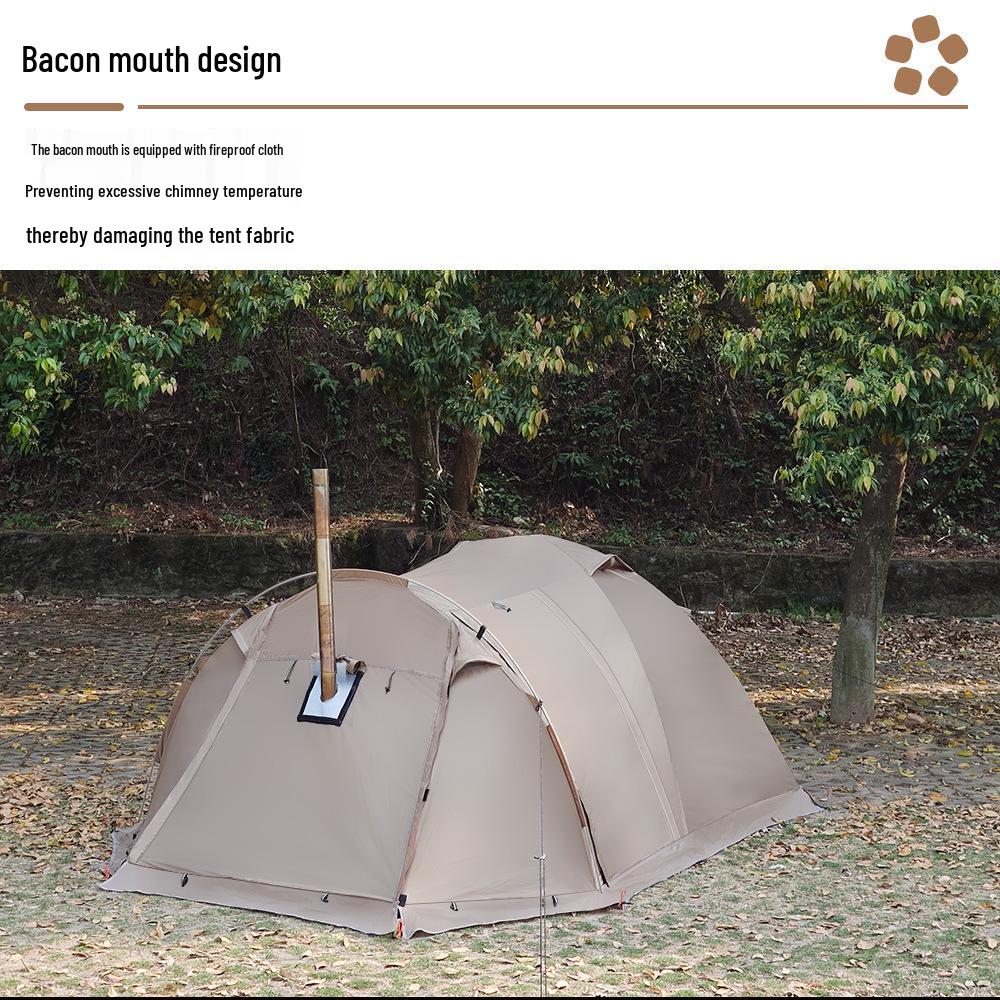Cold-Proof Winter Camping Tent: Portable, Rainproof, Flame-Retardant, Sun-Protected, Large Tunnel Design with Rear Room