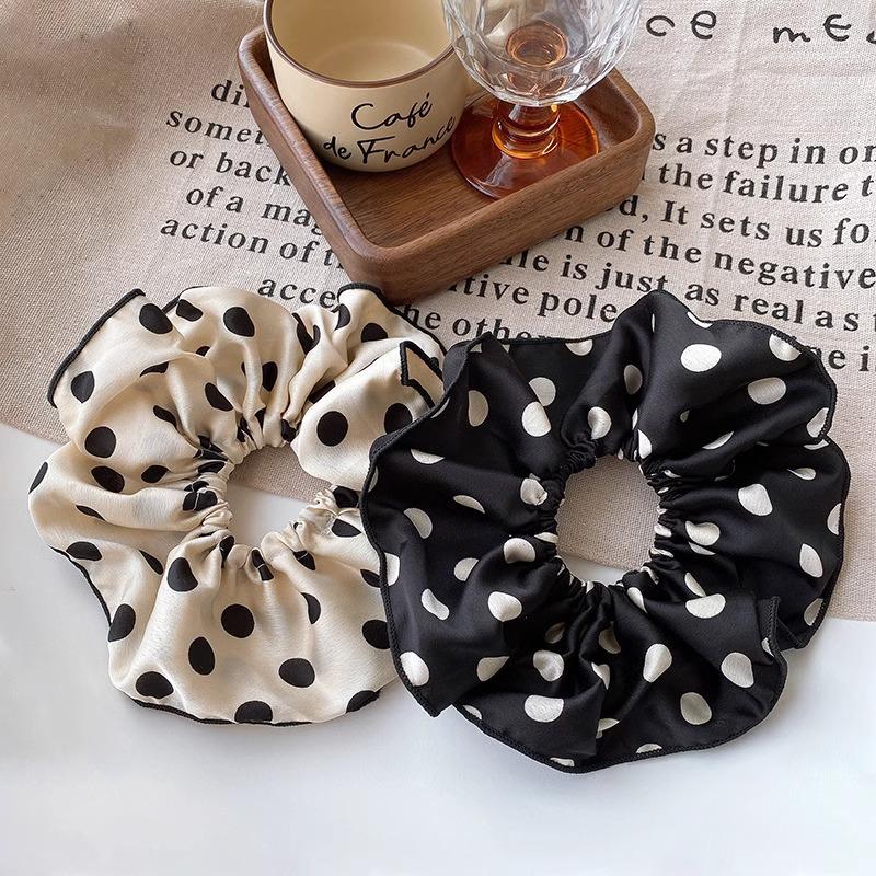 Elegant Polka Dot Fabric Hair Tie - Classic Large Intestine Design, Stylish and Sophisticated Hair Accessory for Women