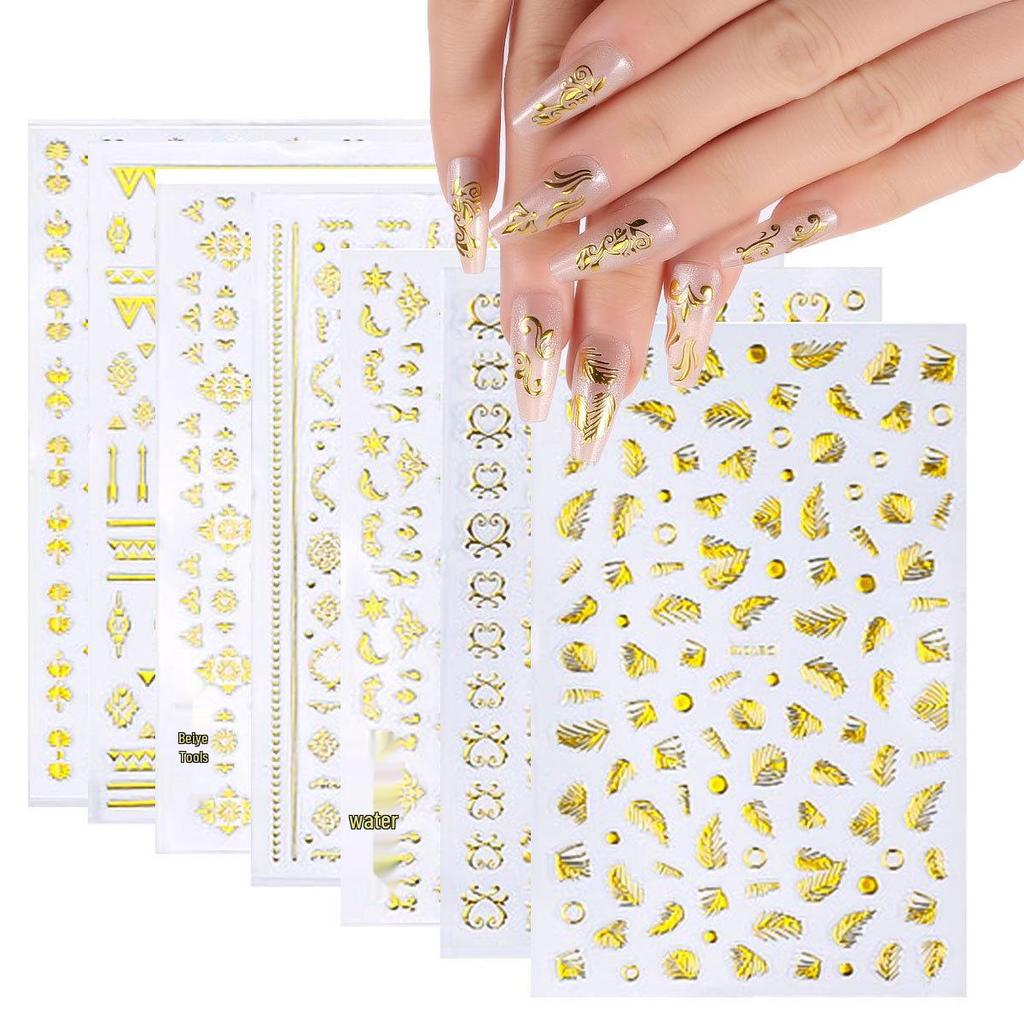 Gold 3D Self-Adhesive Full Cover Nail Stickers for Kids - Wearable Manicure Decals