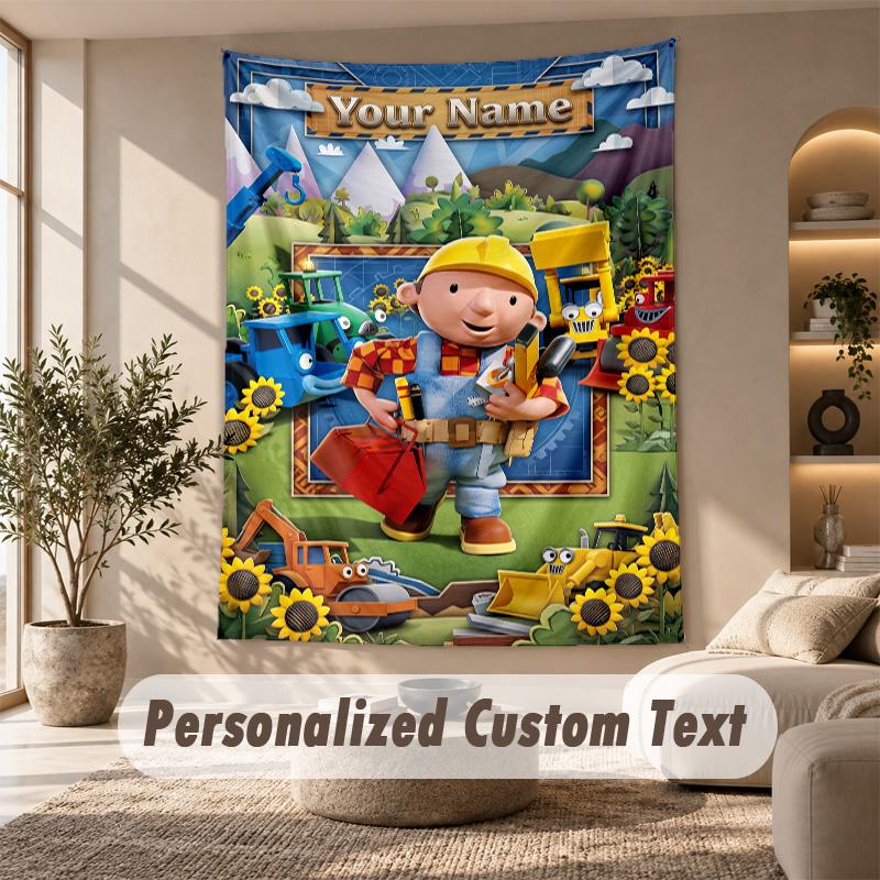 Bob the Builder Tapestry, Personalized Custom Text, Wall Hanging Tapestry For Living Room Home Wall Decor