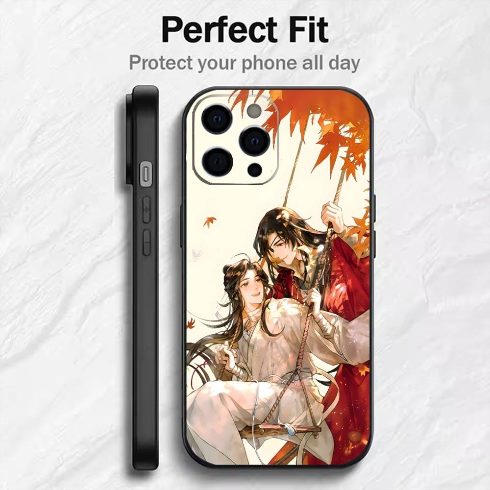 Anime Hua-Cheng TGCF Phone Case For iPhone17,16,15,14,13,12 Plus,Max Soft Silicone Black Cover