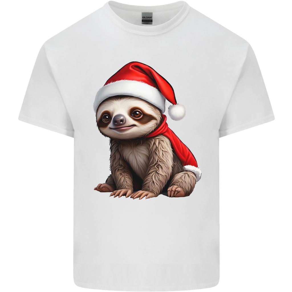 A Cute Christmas Sloth With Xmas Hat on Unisexs Light Cotton TShirt