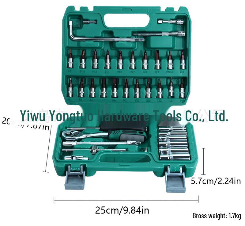 54-piece Green 72-Tooth Ratchet Wrench and S2 Socket Set for Home and Car Repair