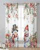 Christmas Poinsettia Ball Fir Leaves Snowman Sheer Curtains Living Room Decoration Window Curtains Kitchen Tulle Voile Curtains