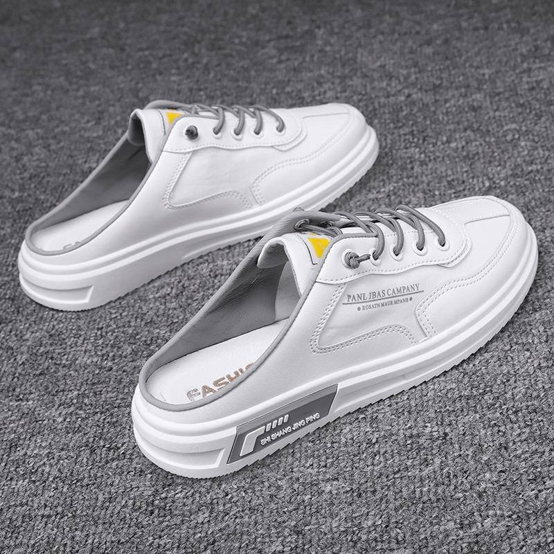 Půlpantofle pánské letní prodyšné krytí chodidla líné nazouvací ledové hedvábí plátno malé bílé plátěnky pánská obuv studentská sportovní