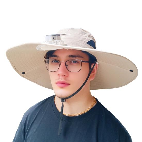 Fan Hat Wide-Brimmed Outdoor Hat with Dual-Power Fan Design Solar USB Charging Hiking Cycling Fishing Sun Hat