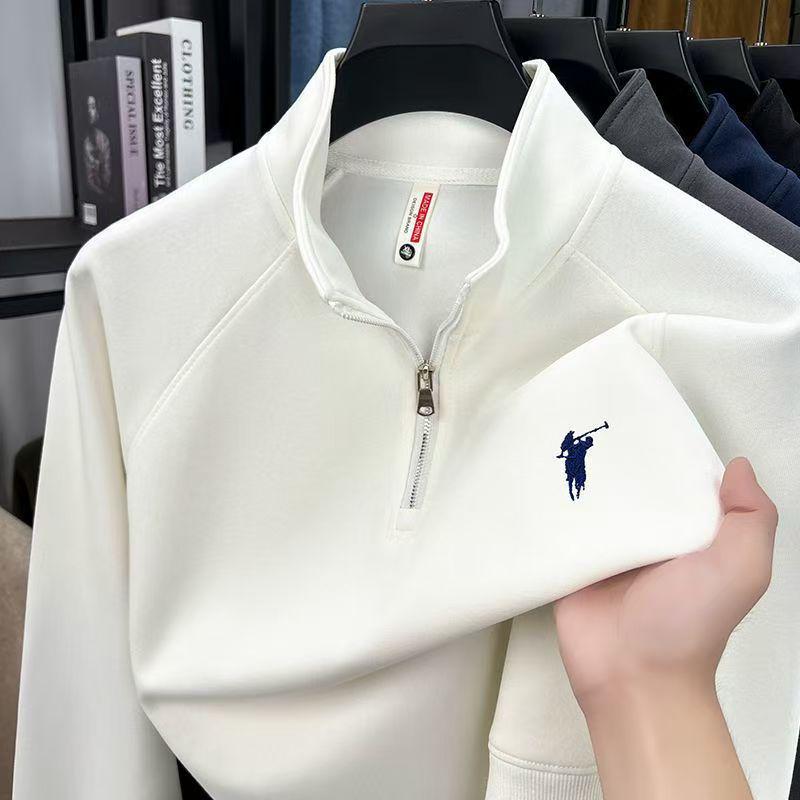 Herren-Sweatshirt mit halbem Reißverschluss für Herbst/Winter: Stehkragen, lange Ärmel, vielseitiges Freizeit-T-Shirt mit Stickerei.