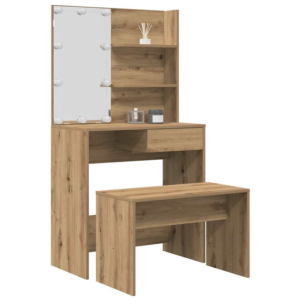 Vanity Table Set with LED Lights Artisan Oak Engineered Wood