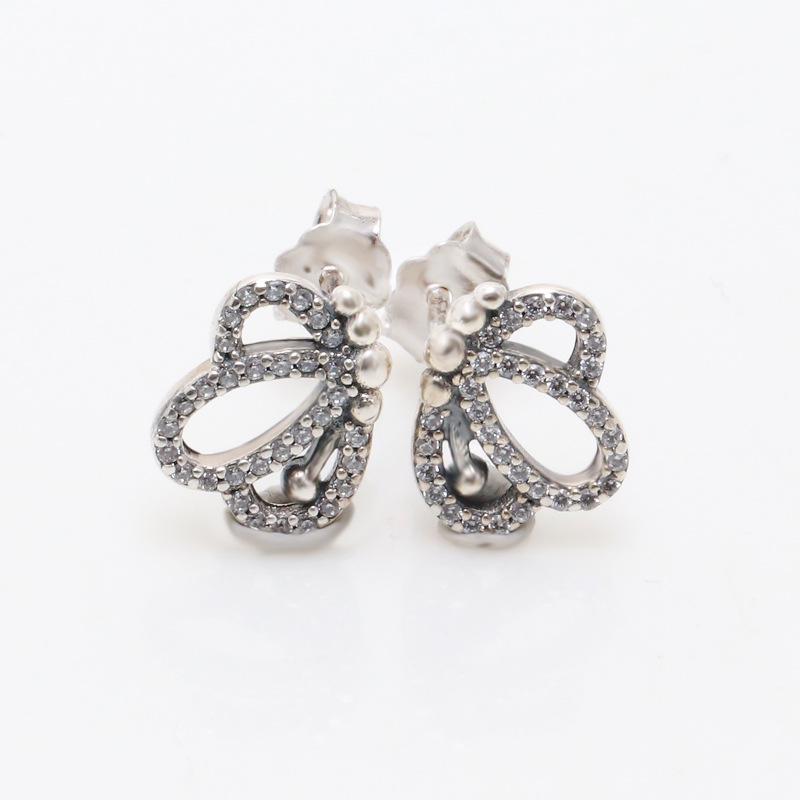 Elegant White Copper Rhinestone Butterfly Earrings - Luxurious Hollow Design, Perfect Gift