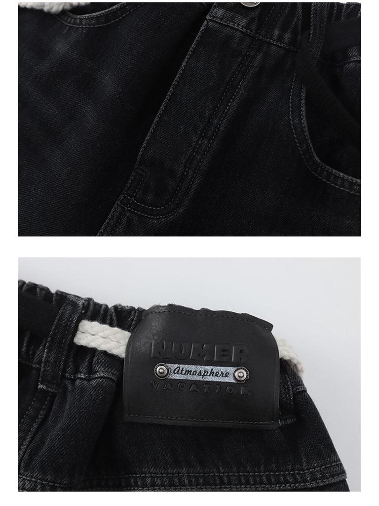 2025 Boys' Plush-Lined Denim Fleece Pants - Winter Wear for Teens and Kids