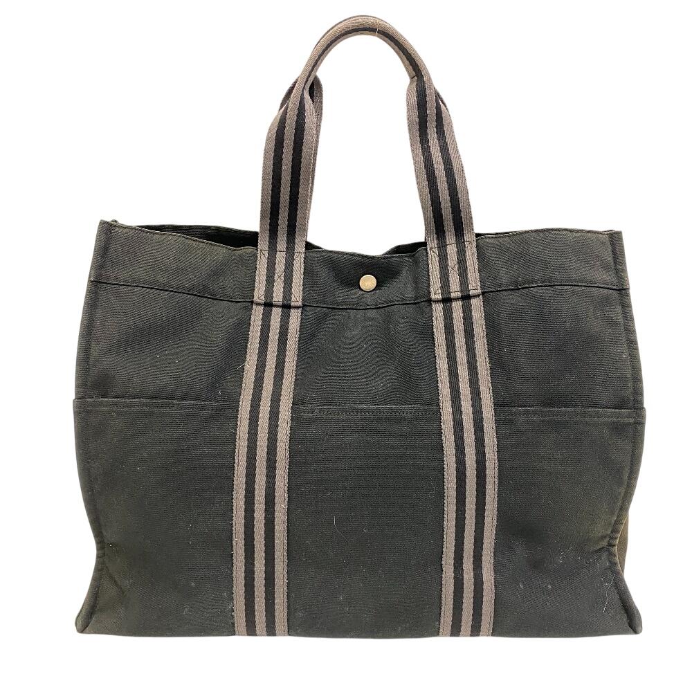 Hermes Stripe Canvas Fool Toe Tote GM Tote Bag Black Canvas Unisex Used