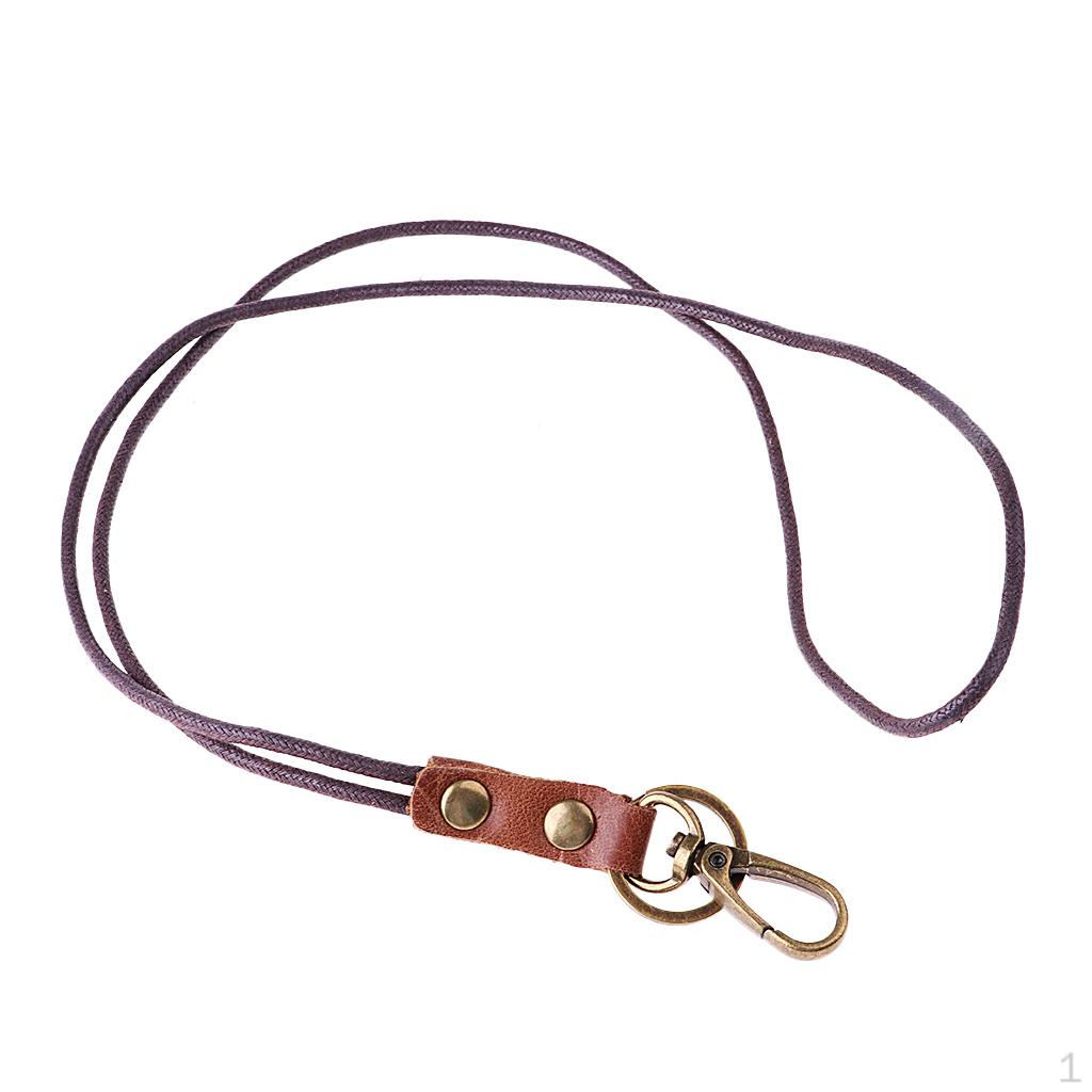 

Lanyard - Strong Real Leather ID Badge Holder Neck Lanyard, Wrist Strap for Keys Unisex 49cm_Neck strap