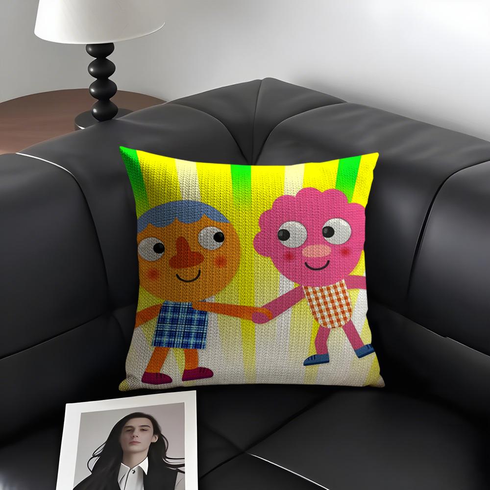 NNoodle PalsS Cartoon Cushion Cover Natural Linen Organic Fabric DoubleSided Printing Sofa Home Decor Gift Pillow Case