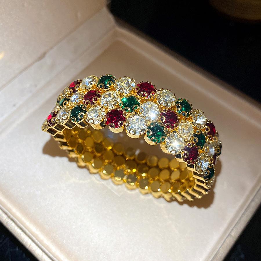 Elegantes Retro Geometrisches Diamantbesetztes Offenes Armreif-Armband für Damen