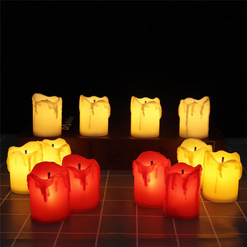12Pcs LED Candle Lights Flameless Candle Lamp Battery Operated Tea Light Plastic Flickering Tears Candle Light Home Decor