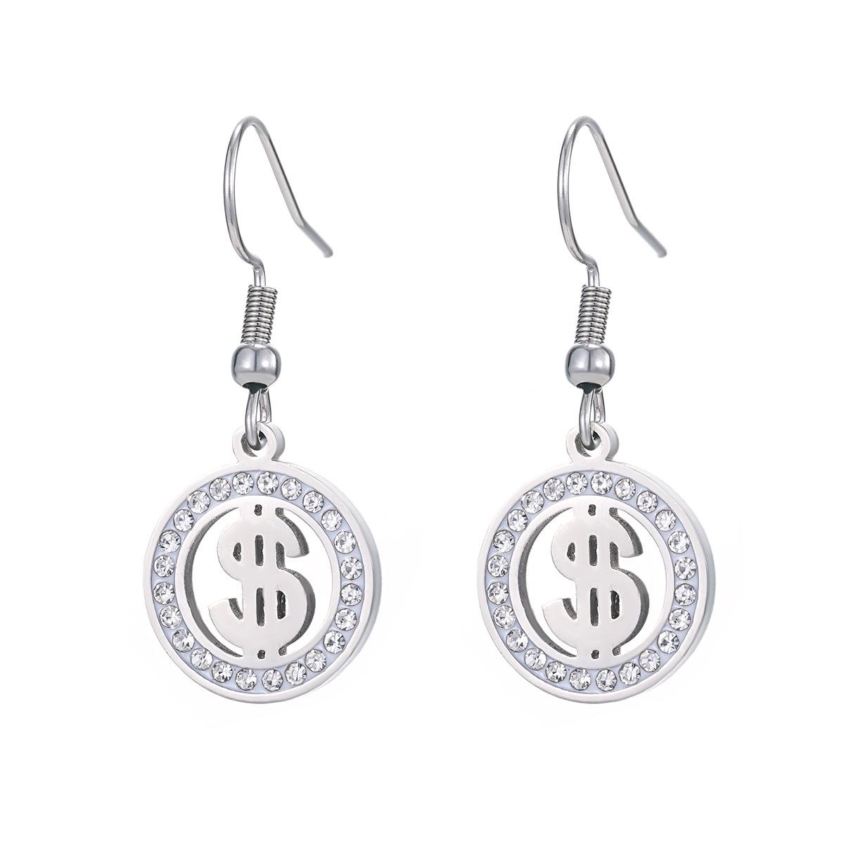 

Серьги из нержавеющей стали в виде монет HKD и USD с камнями CZ, ювелирные изделия в виде валюты для женщин, смелый дизайн в уличном стиле