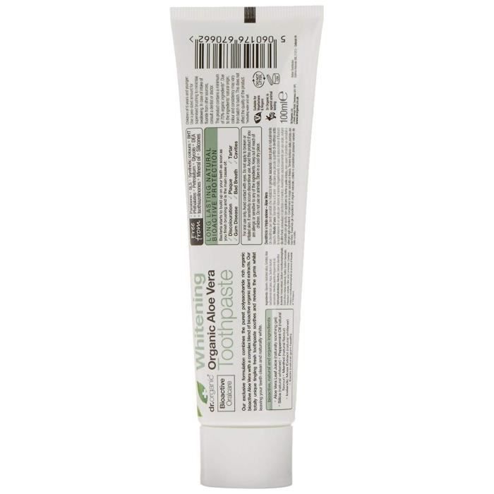 Dentifrice - Dr. Organic - Blanchissant Aloe Vera - 100ml - Vegan - Double Effet