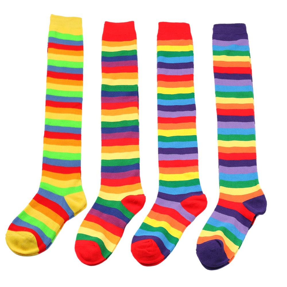 Rainbow Striped Long Tube Socks Over-the-Knee Socks Women Festival Party Costume Accessories Performance Dance Colorful Striped Socks Wholesale
