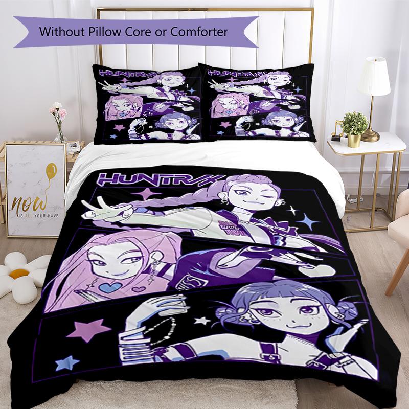 3pcs Kpop Hunter12 pattern bedding set duvet cover set includes duvet cover &pillowcases, perfect all season bedroom decoration & gift