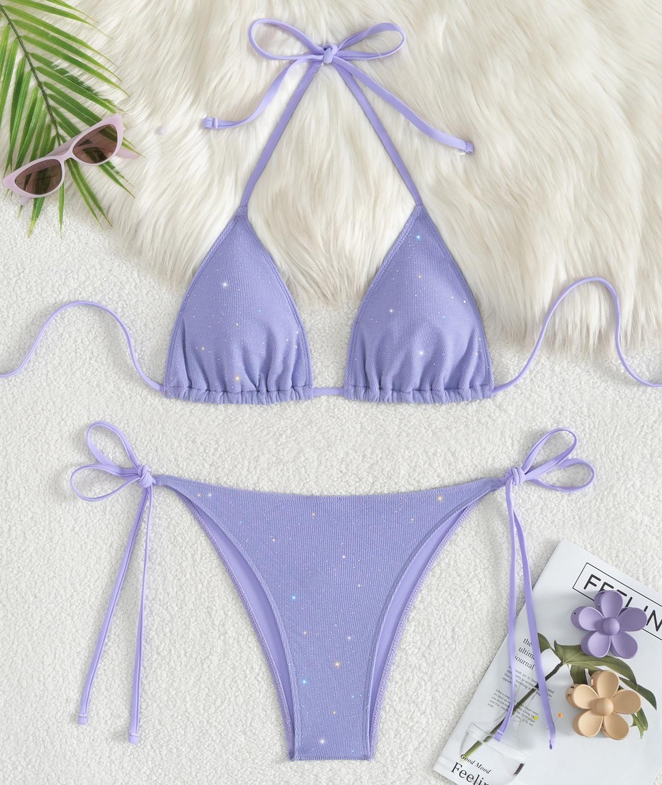 

Женские купальники сексуальные однотонные купальники бикини с завязками на шее, раздельные купальники, пляжная одежда, купальные костюмы L фиолетовый