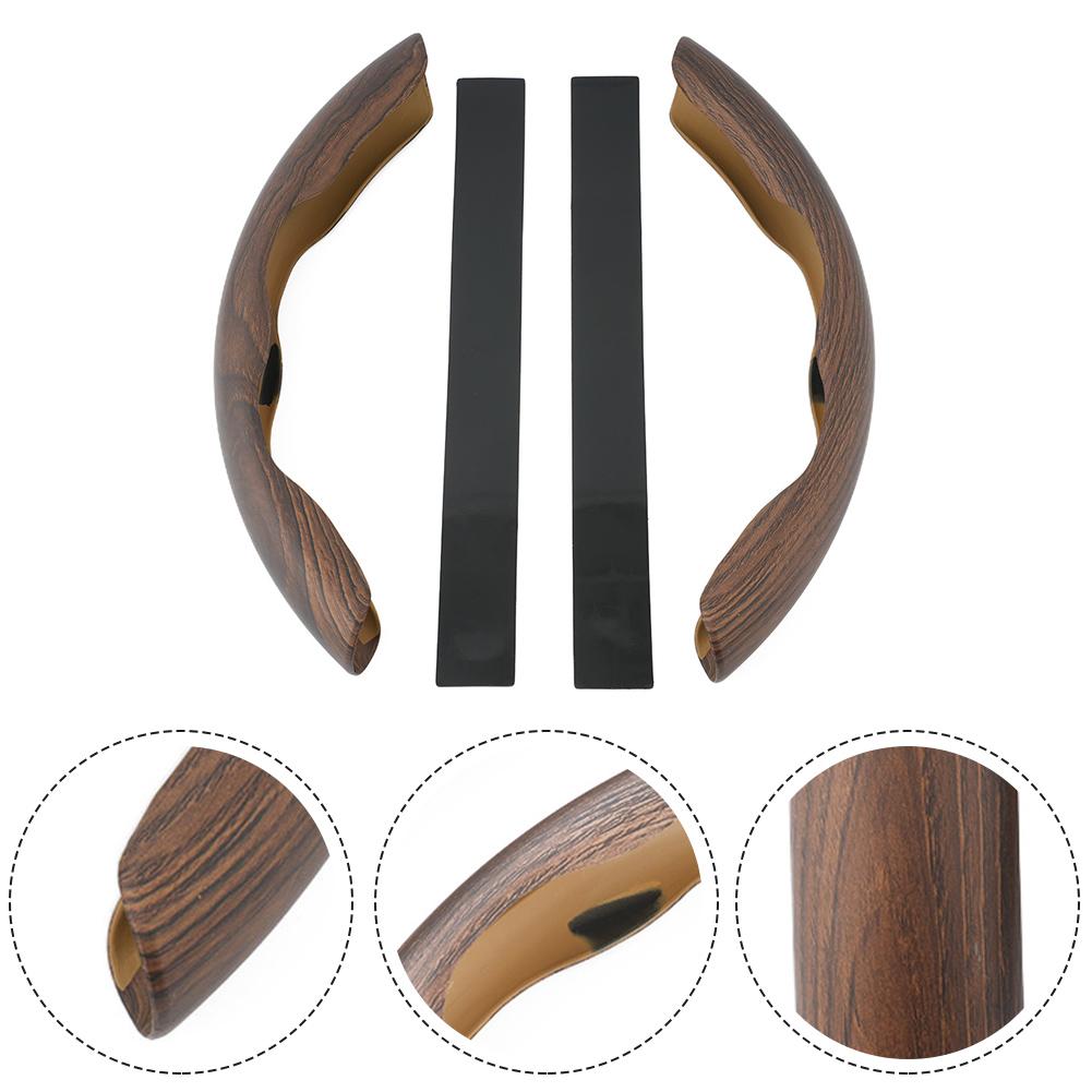 2pcs Car Steering Wheel Cover Plastic Wood Grain Anti-Slip Grip Trim Car Accessories Protector Covers 37-38Cm Universal